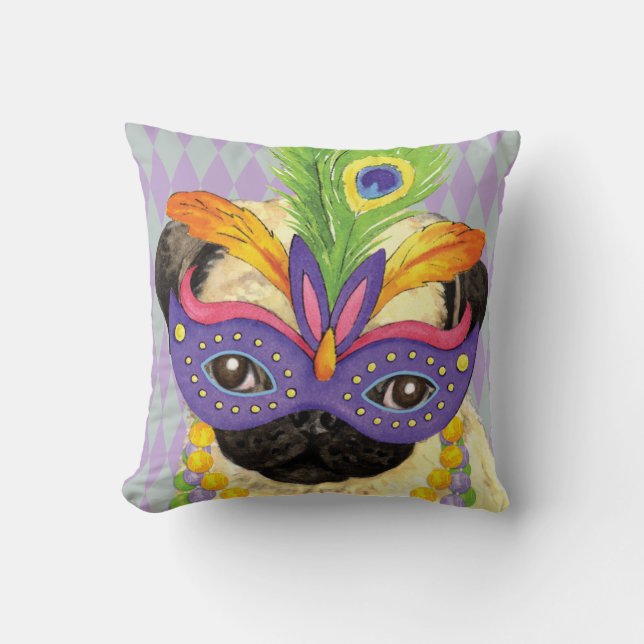 Mardi Gras Pug Cushion (Front)