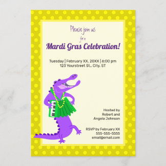 Mardi Gras Purple Alligator Invitation