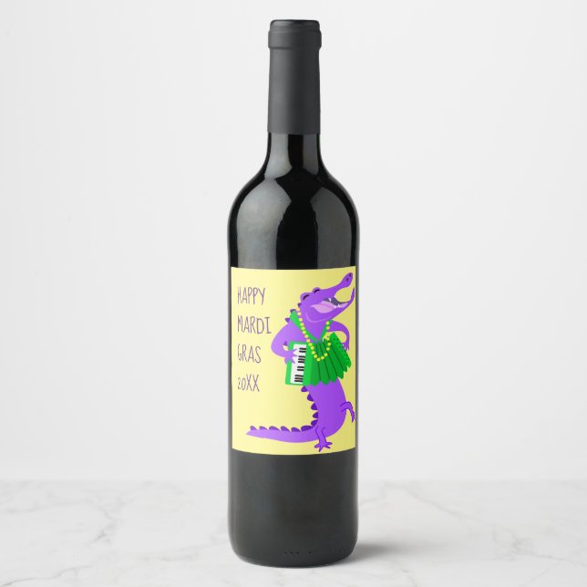Mardi Gras Purple Alligator Wine Label (Front)