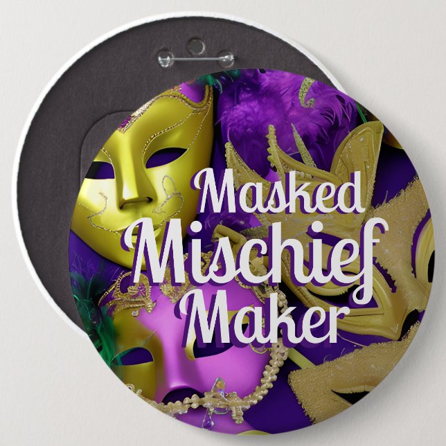 Mardi Gras Purple and Gold Masquerade Masks  6 Cm Round Badge (Front & Back)