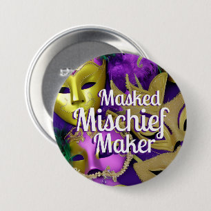 Mardi Gras Purple and Gold Masquerade Masks  7.5 Cm Round Badge