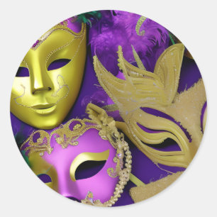 Mardi Gras Purple and Gold Masquerade Masks  Classic Round Sticker