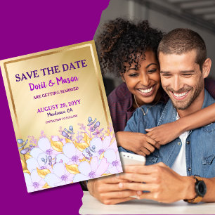 Mardi Gras Purple and Gold Soft Purple Floral Save The Date