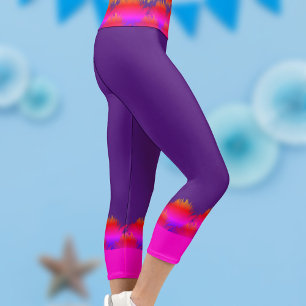 Mardi Gras Purple and Pink Feathers Capri Leggings