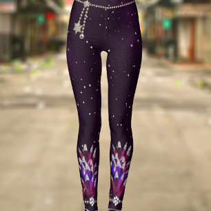 Mardi Gras Purple Glitter Feather Pendant Leggings