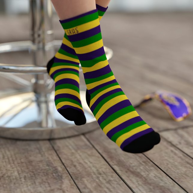 Mardi Gras Purple Gold and Green Striped Socks (Step up your Fat Tuesday celebration with these Stripey Socks - perfect for Mardi Gras!)