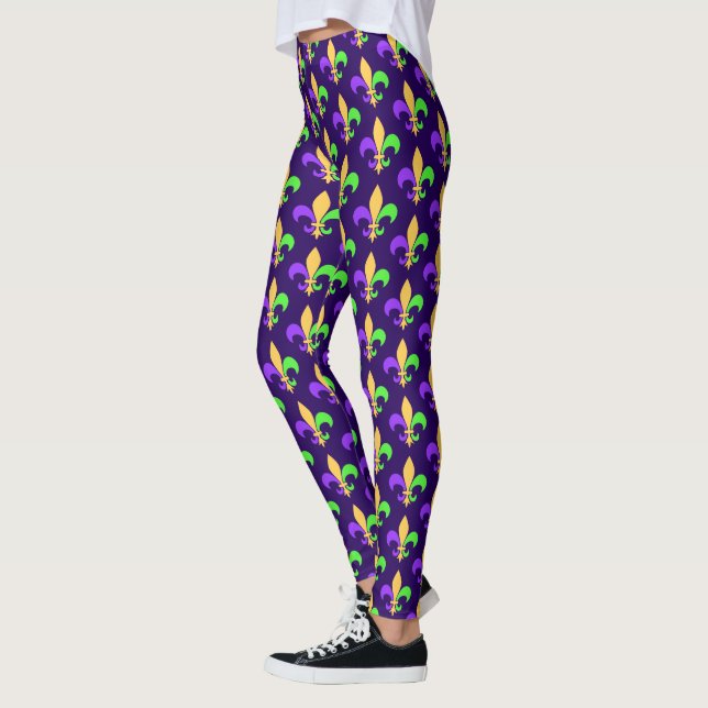 Mardi Gras Purple Green and Gold New Orleans Leggi Leggings (Left)