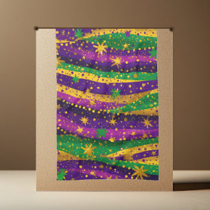 Mardi gras Purple Green Gold Stars Stripes Vibrant Tea Towel