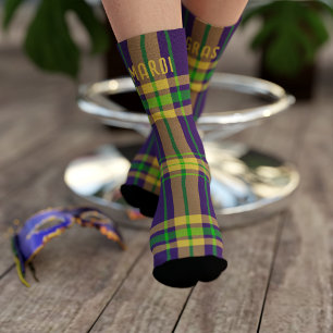 Mardi Gras Purple Green Gold Tartan Plaid Socks