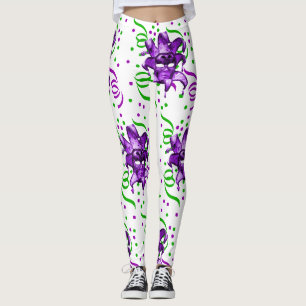 Mardi Gras Purple Mask And Confetti Leggings