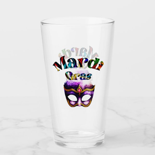 Mardi Gras - Purple Mask Fat Tuesday New Orleans Glass (Front)