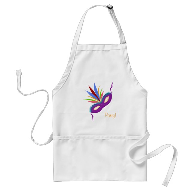 Mardi Gras Purple Mask & Feathers Party Fun Apron (Front)