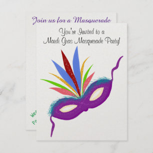 Mardi Gras Purple Mask Masquerade Ball Invitation