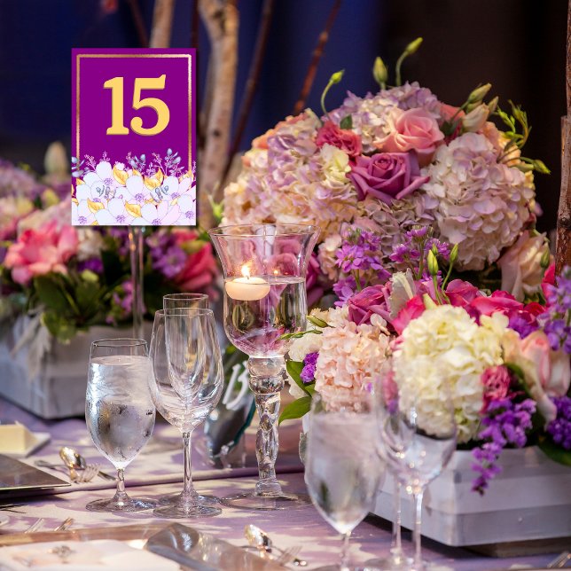 Mardi Gras Purple Soft Purple Floral Gold Table Number (Creator Uploaded)
