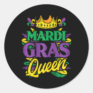 Mardi Gras Queen Crown Funny Mardi Gras Carnival W Classic Round Sticker