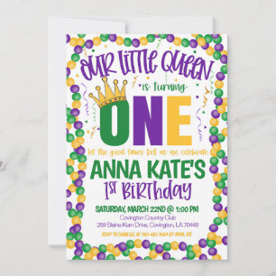 Mardi Gras Queen First Birthday Invitation