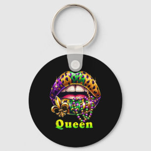 Mardi Gras Queen Lips Outfit Women Cheetah Leopard Key Ring
