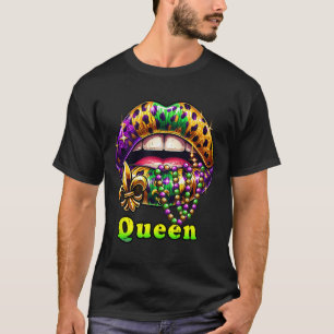 Mardi Gras Queen Lips Outfit Women Cheetah Leopard T-Shirt
