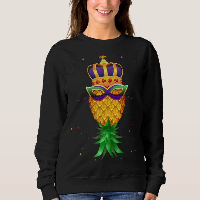 Mardi Gras Queen Mask Swinger Upside Down Pineappl Sweatshirt (Front)