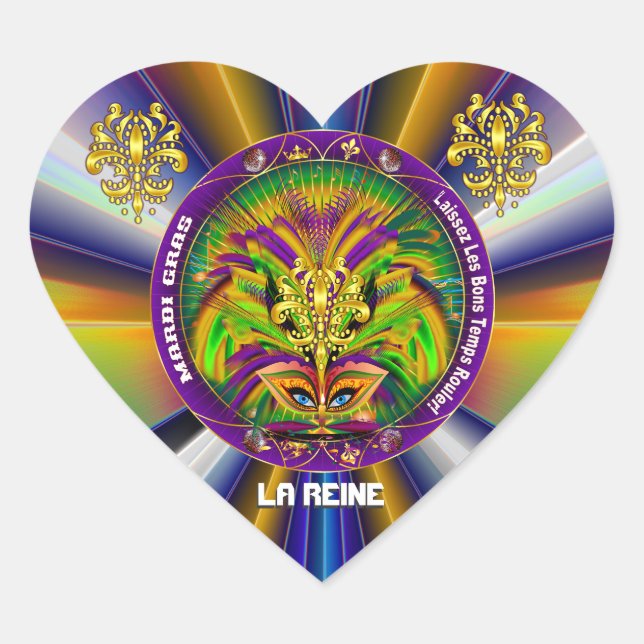 Mardi Gras Queen Style 2 View Notes Plse Heart Sticker (Front)