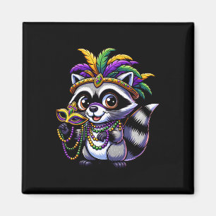Mardi Gras Racoon Wearing Mardi Gras Costume Bead Magnet