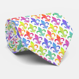 Mardi Gras Rainbow Fleur de lis Pattern Tie