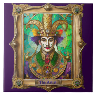 Mardi Gras Realm Portraits - The Artist Dali Ceramic Tile