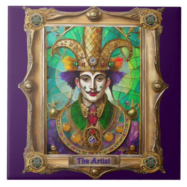 Mardi Gras Realm Portraits - The Artist Dali Ceramic Tile (Front)