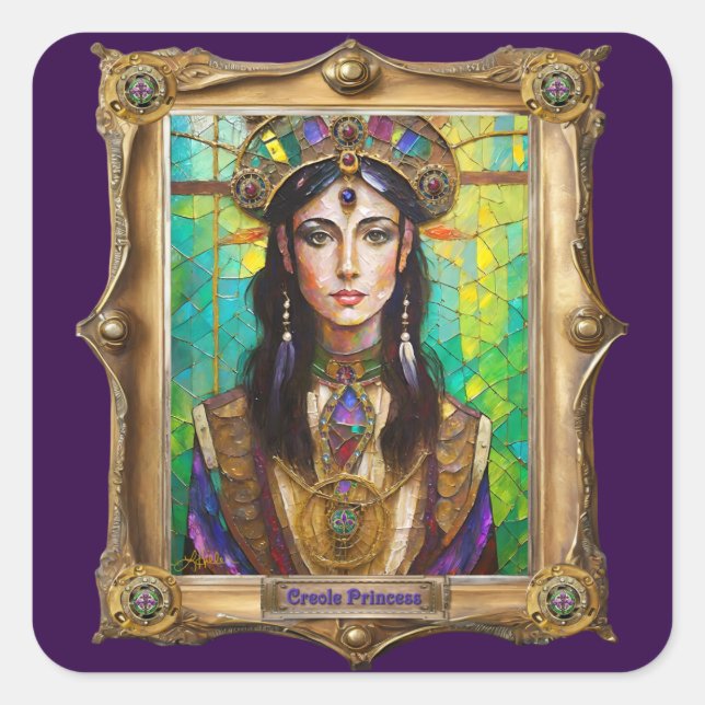 Mardi Gras Realm Portraits - The Creole Princess Square Sticker (Front)