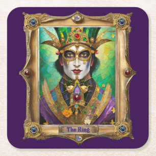 Mardi Gras Realm Portraits - The King Square Paper Coaster