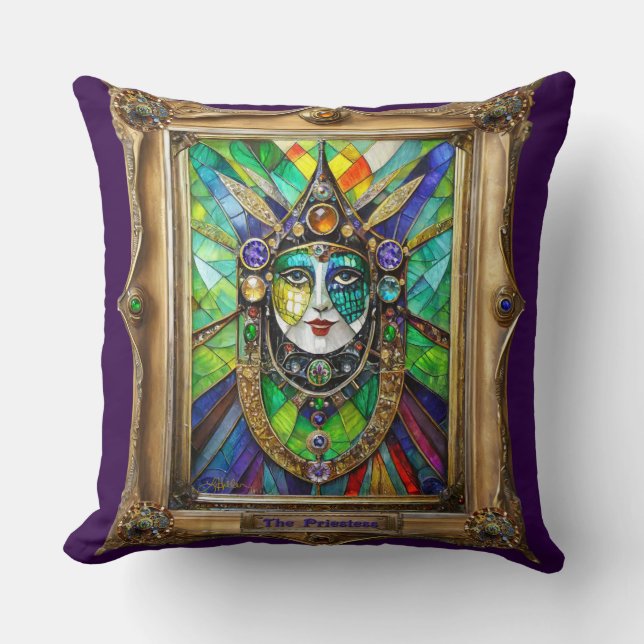 Mardi Gras Realm Portraits - The Priestess Cushion (Front)