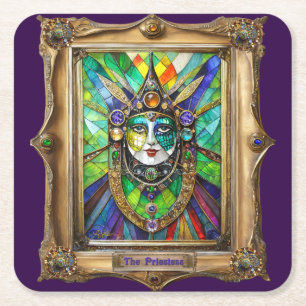Mardi Gras Realm Portraits - The Priestess Square Paper Coaster