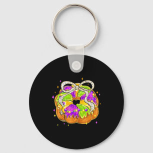 Mardi Gras Retro King Cake Coquette Bow Beads Carn Key Ring