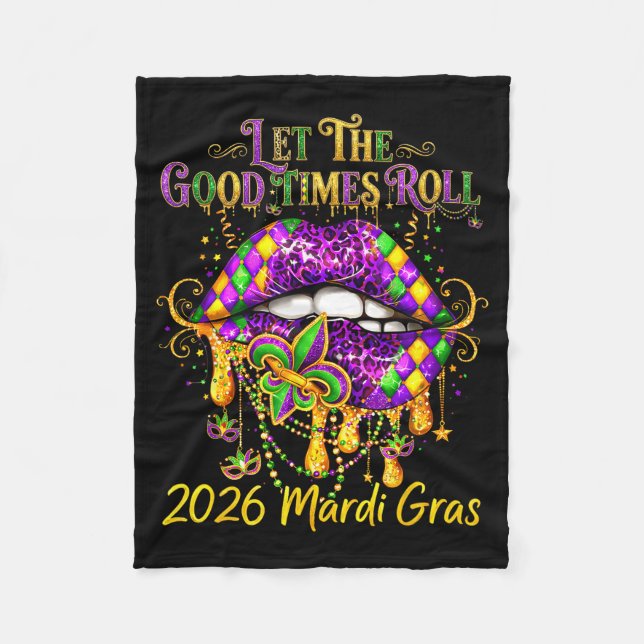 Mardi Gras Retro Let Good Fleece Blanket (Front)