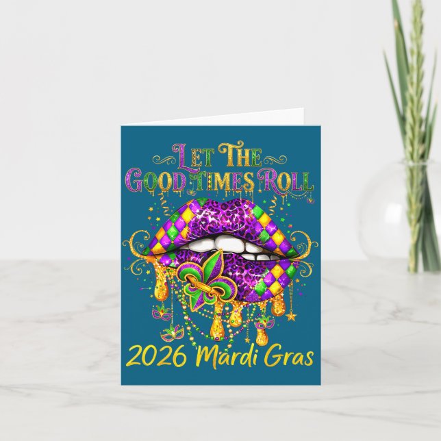 Mardi Gras Retro Let Good Illustration Card (Front)
