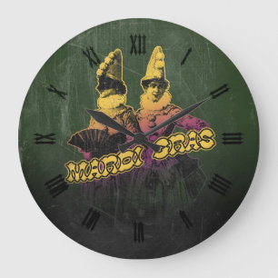 Mardi Gras Revelers Large Clock