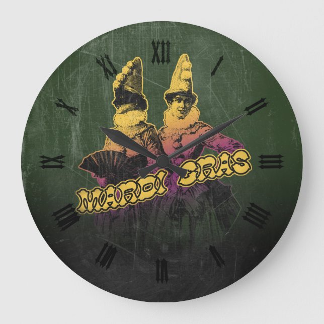 Mardi Gras Revelers Large Clock (Front)