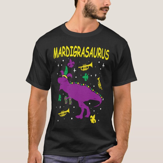 Mardi Gras Rex Dinosaur Mardi Grawr Bead Costume B T-Shirt (Front)