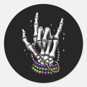 Mardi Gras Rocker Skeleton Hands Rock On New Orlea Classic Round Sticker