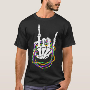 Mardi Gras Rocker Skeleton Rock Hand Bones Music L T-Shirt