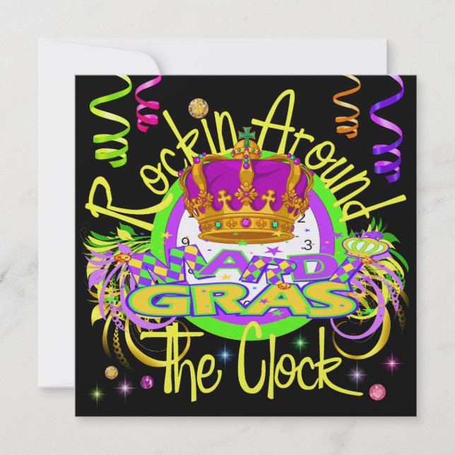 Mardi Gras - Rockin Around the Clock Invitation (Front)