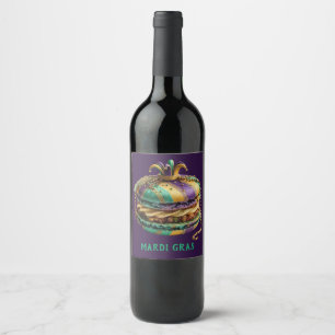 Mardi Gras Royal Macaron Birthday Wine Label