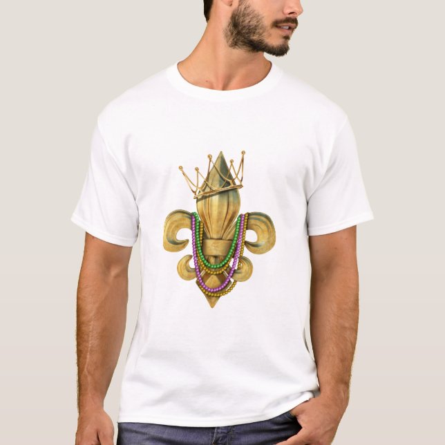 Mardi Gras Royalty Fleur de Lis Symbol with Beads T-Shirt (Front)
