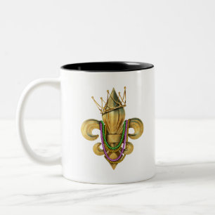 Mardi Gras Royalty Fleur de Lis Symbol with Beads Two-Tone Coffee Mug