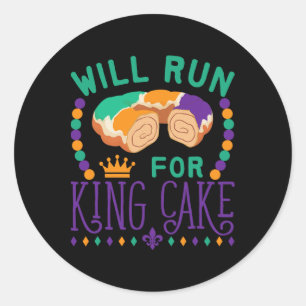 Mardi Gras Running Funny Will Run For King Cake Ru Classic Round Sticker