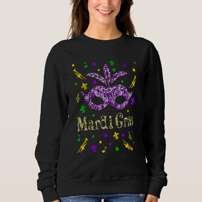 Mardi Gras S Girls Mask Beads New Orleans Party Sh Sweatshirt (Front)