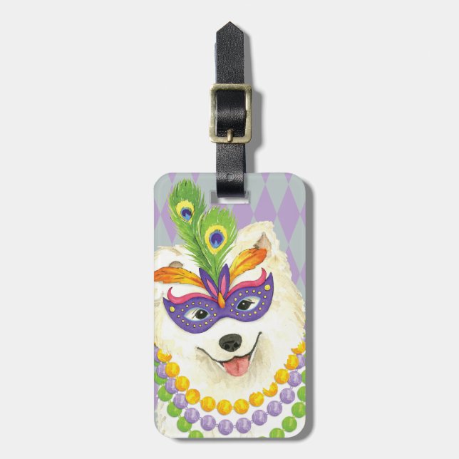 Mardi Gras Samoyed Luggage Tag (Front Vertical)