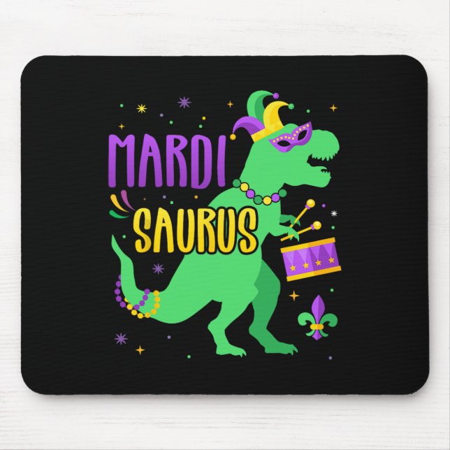 Mardi Gras Saurus Dinosaur T-rex With Jester Joker Mouse Pad (Front)