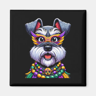 Mardi Gras Schnauzer Wearing Costume Dog Beads Mas Magnet