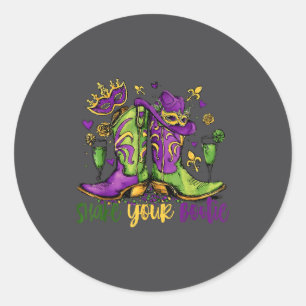 Mardi Gras Shake Your Bootie Bead Boot Carnival Ce Classic Round Sticker